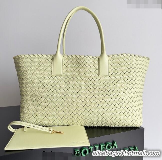 Low Cost Bottega Veneta Large Cabat Tote Bag in Intreccio Leather 608811 Light Yellow 2024