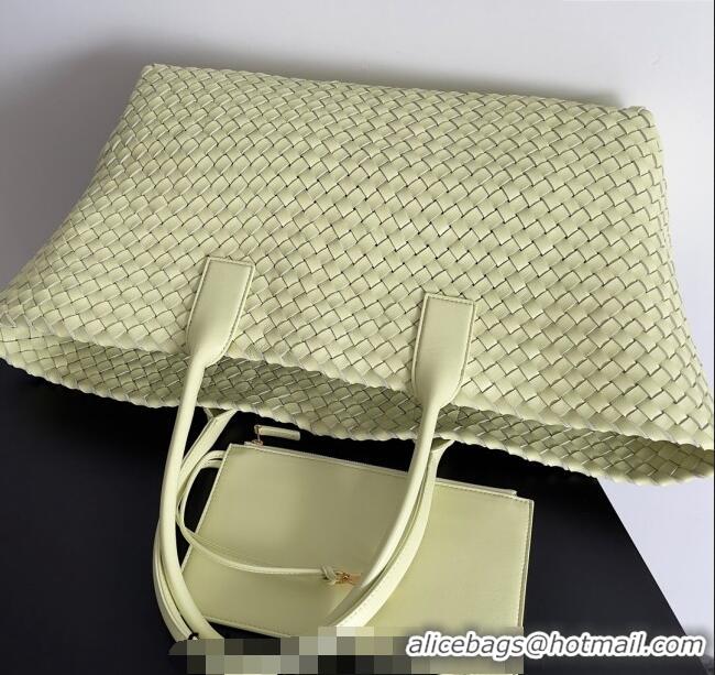 Low Cost Bottega Veneta Large Cabat Tote Bag in Intreccio Leather 608811 Light Yellow 2024