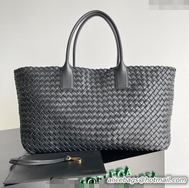 Trendy Design Bottega Veneta Large Cabat Tote Bag in Intreccio Leather 608811 Black 2024