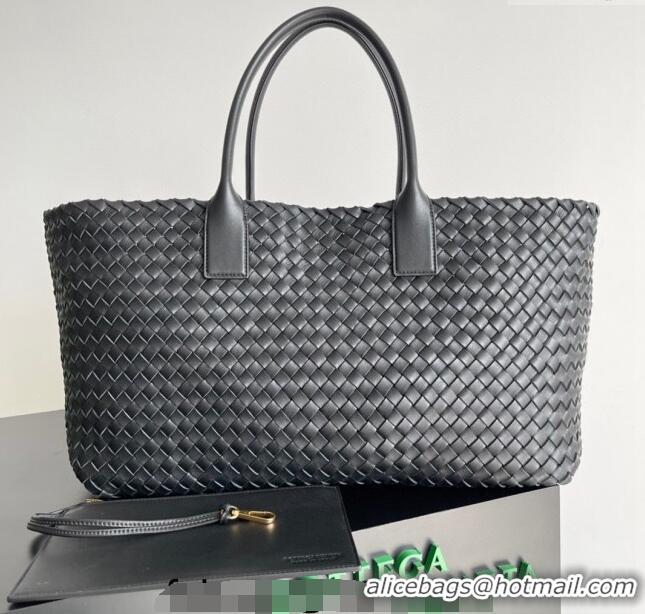 Trendy Design Bottega Veneta Large Cabat Tote Bag in Intreccio Leather 608811 Black 2024