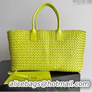 Inexpensive Bottega Veneta Large Cabat Tote Bag in Intreccio Leather 608811 Neon Yellow 2024