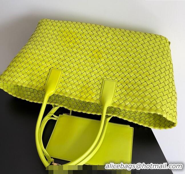 Inexpensive Bottega Veneta Large Cabat Tote Bag in Intreccio Leather 608811 Neon Yellow 2024