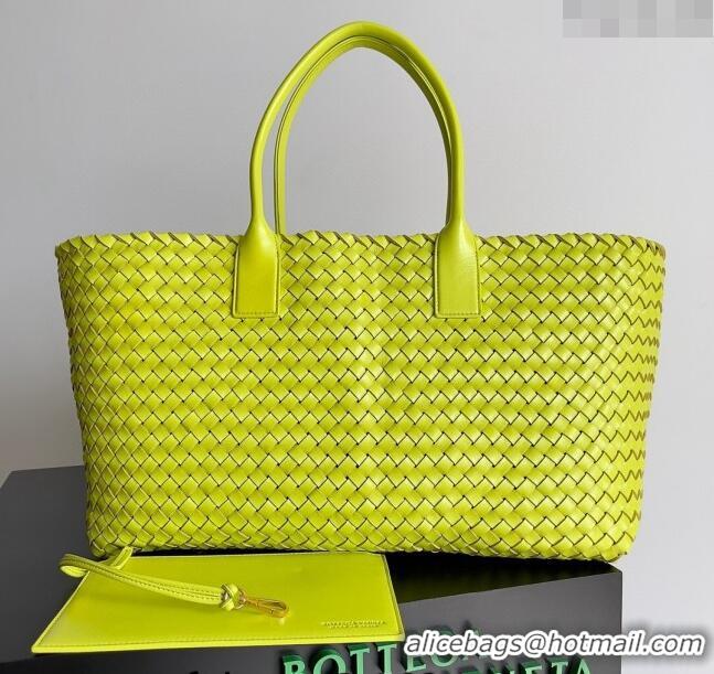 Inexpensive Bottega Veneta Large Cabat Tote Bag in Intreccio Leather 608811 Neon Yellow 2024