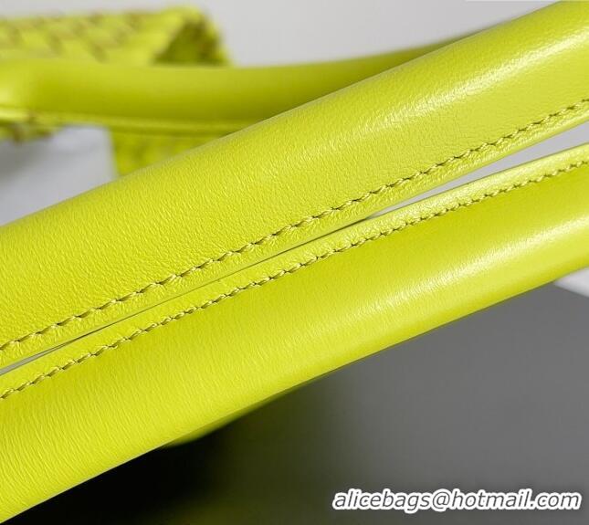 Inexpensive Bottega Veneta Large Cabat Tote Bag in Intreccio Leather 608811 Neon Yellow 2024