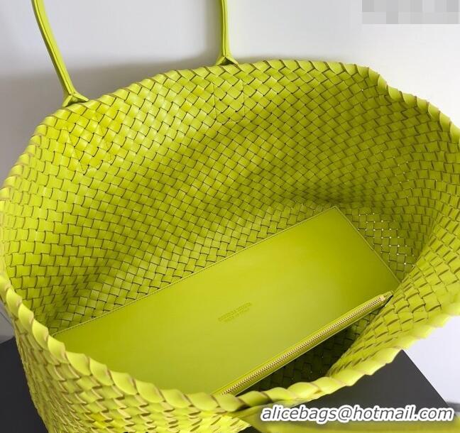 Inexpensive Bottega Veneta Large Cabat Tote Bag in Intreccio Leather 608811 Neon Yellow 2024