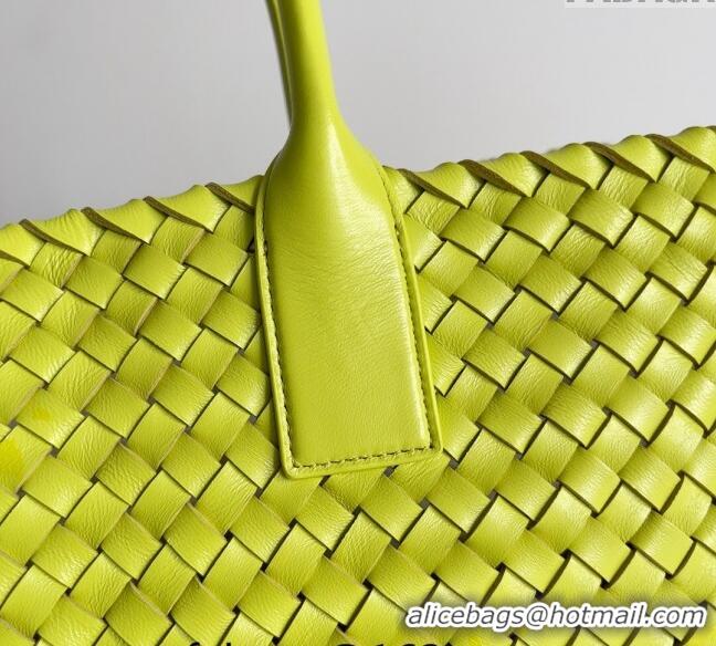 Inexpensive Bottega Veneta Large Cabat Tote Bag in Intreccio Leather 608811 Neon Yellow 2024