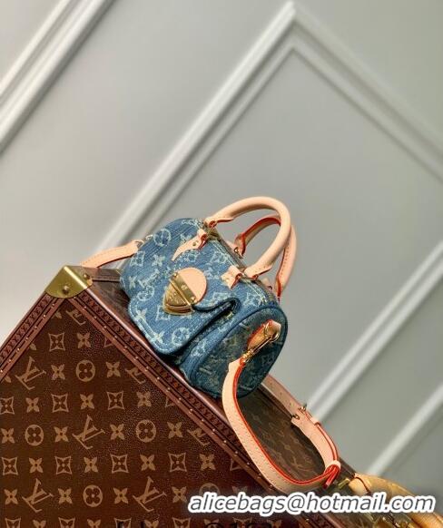 Buy Luxury Louis Vuitton Nano Speedy Mini Bag in Monogram Denim M82950 Blue 2024