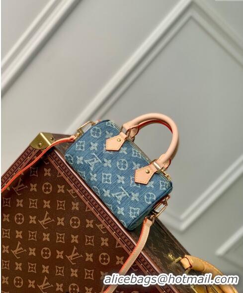 Buy Luxury Louis Vuitton Nano Speedy Mini Bag in Monogram Denim M82950 Blue 2024