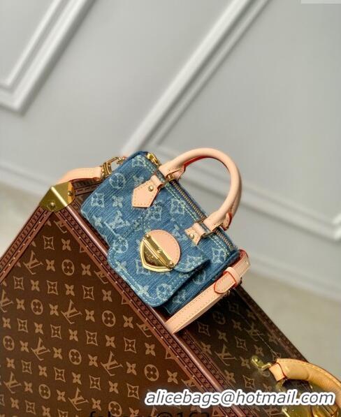 Buy Luxury Louis Vuitton Nano Speedy Mini Bag in Monogram Denim M82950 Blue 2024