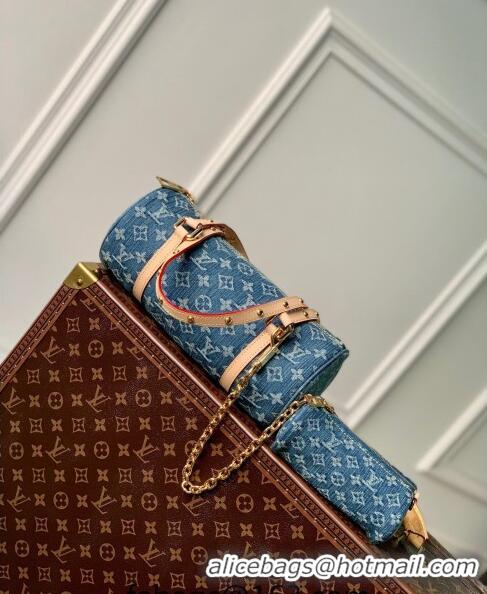 Original Cheap Louis Vuitton Papillon Rolling Bag in Monogram Denim M46830 Blue 2024