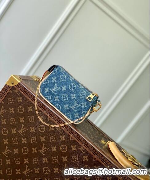 Grade Louis Vuitton Mini Pochette Accessoires Bag On Chain in Monogram Denim M82960 Blue 2024