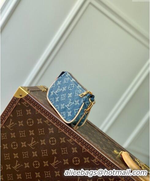 Grade Louis Vuitton Mini Pochette Accessoires Bag On Chain in Monogram Denim M82960 Blue 2024