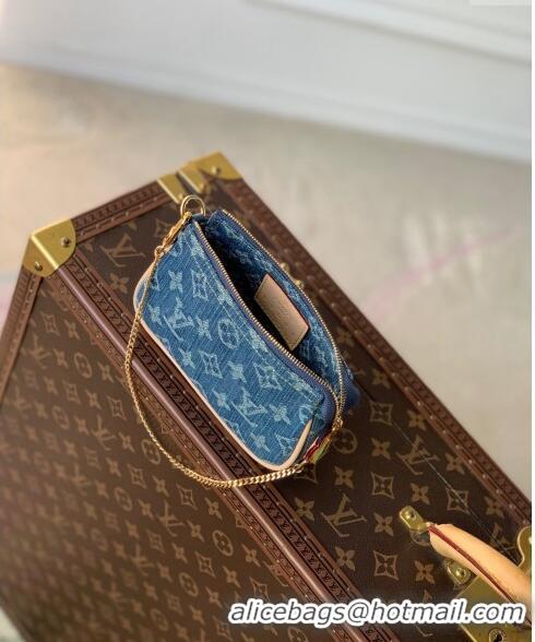 Grade Louis Vuitton Mini Pochette Accessoires Bag On Chain in Monogram Denim M82960 Blue 2024