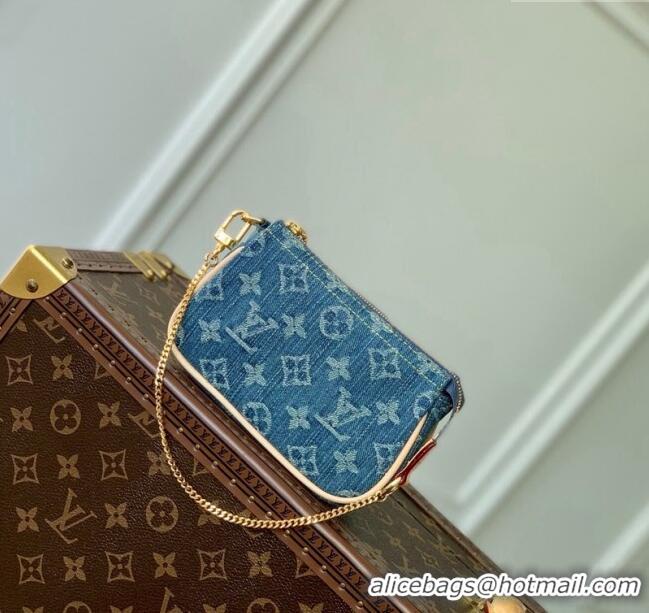 Grade Louis Vuitton Mini Pochette Accessoires Bag On Chain in Monogram Denim M82960 Blue 2024