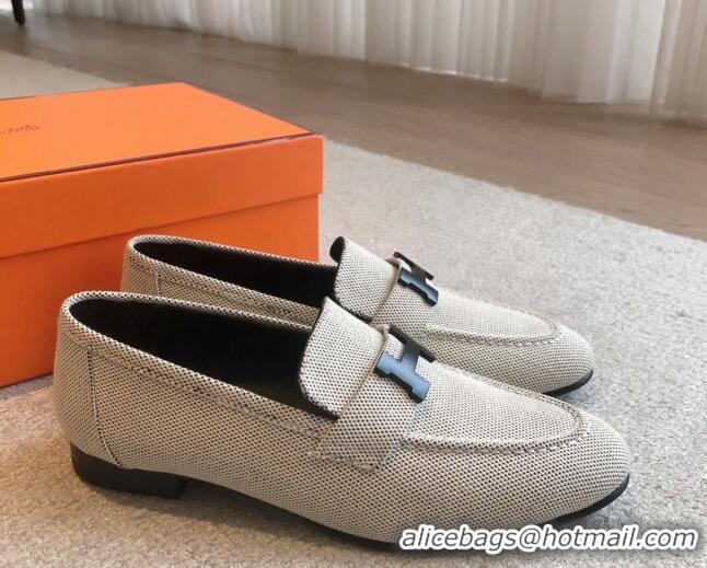 Best Grade Hermes Paris Canvas Loafers Beige 425214