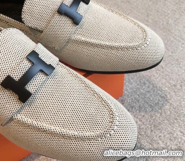 Best Grade Hermes Paris Canvas Loafers Beige 425214