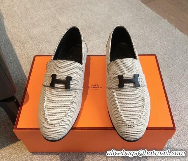 Best Grade Hermes Paris Canvas Loafers Beige 425214