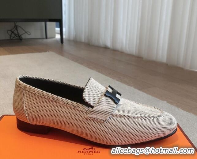 Best Grade Hermes Paris Canvas Loafers Beige 425214