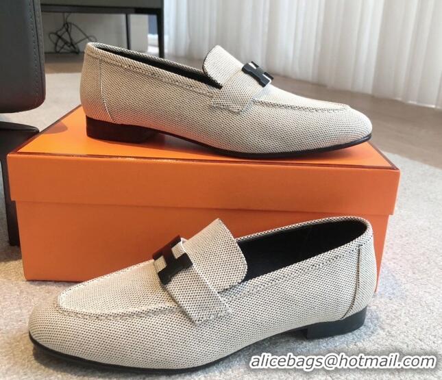 Best Grade Hermes Paris Canvas Loafers Beige 425214