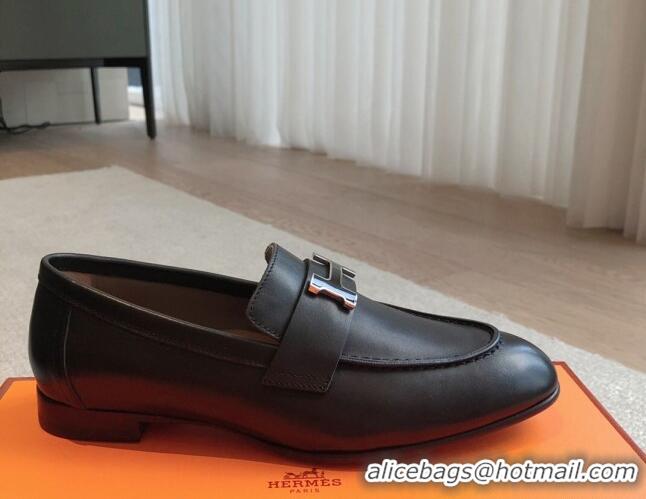 Sophisticated Hermes Paris Calfskin Loafers Black/Buckle 425209