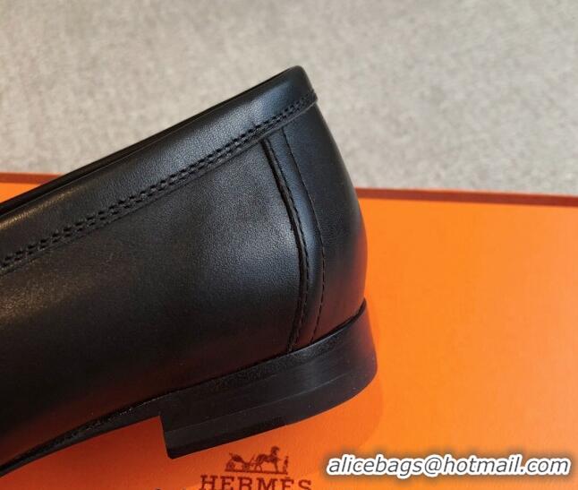 Sophisticated Hermes Paris Calfskin Loafers Black/Buckle 425209