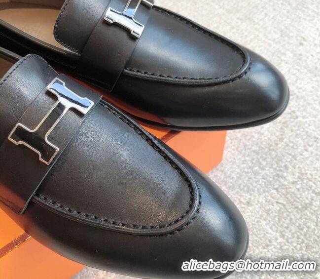 Sophisticated Hermes Paris Calfskin Loafers Black/Buckle 425209