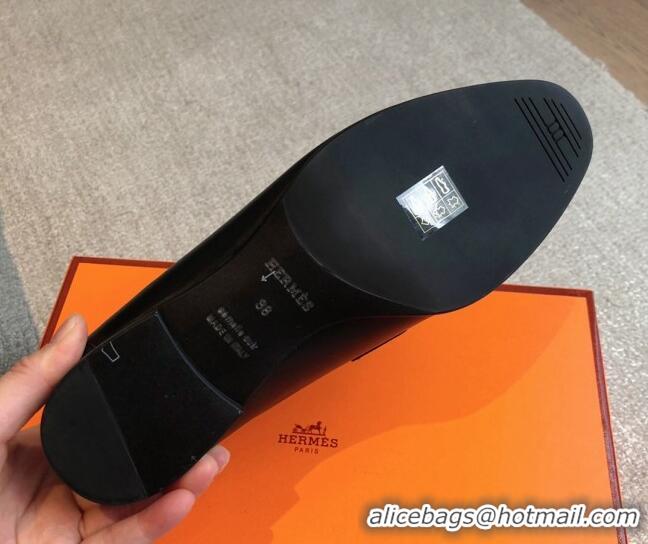 Stylish Hermes Paris Calfskin Loafers Black/Silver 425210