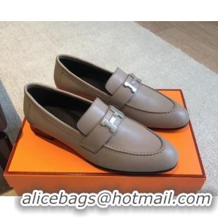 Charming Hermes Paris Calfskin Loafers Grey 425211