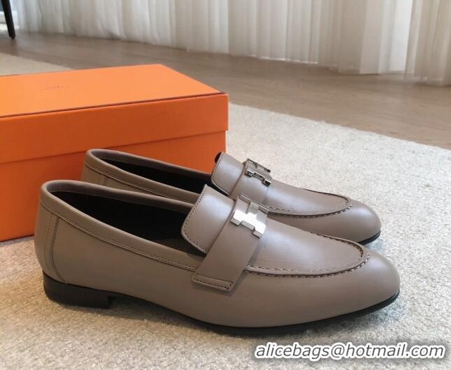 Charming Hermes Paris Calfskin Loafers Grey 425211