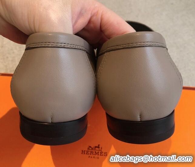 Charming Hermes Paris Calfskin Loafers Grey 425211