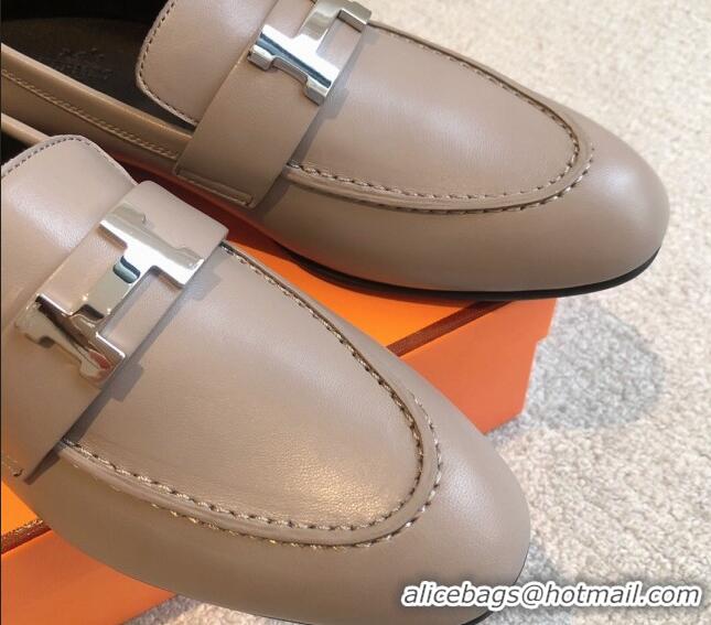 Charming Hermes Paris Calfskin Loafers Grey 425211