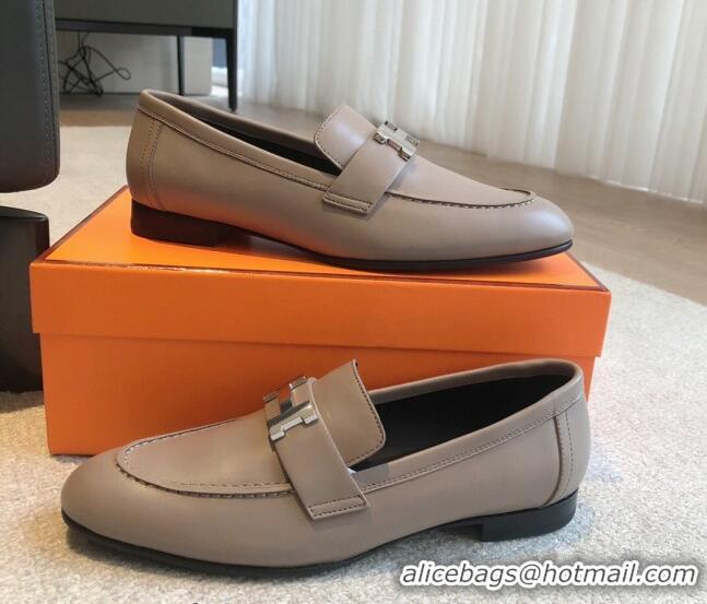 Charming Hermes Paris Calfskin Loafers Grey 425211