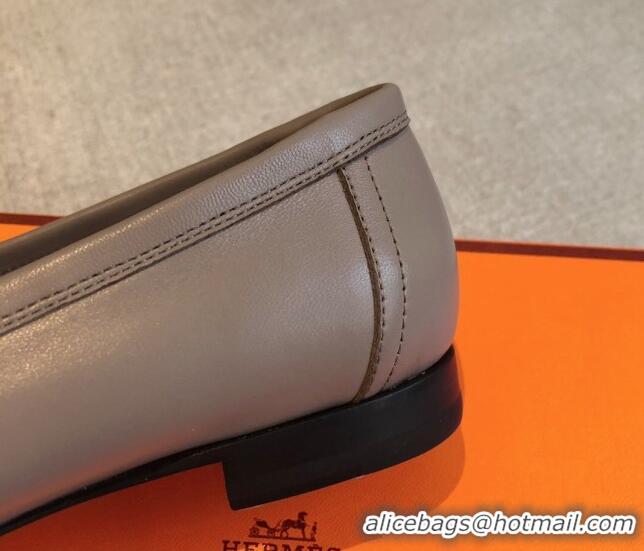 Charming Hermes Paris Calfskin Loafers Grey 425211