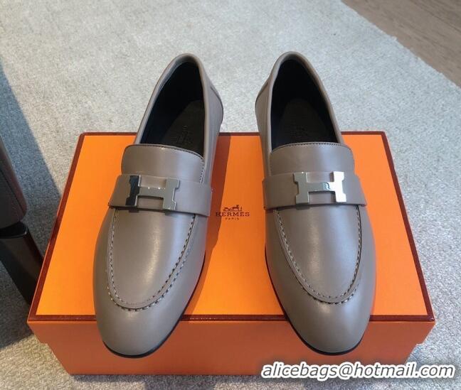 Charming Hermes Paris Calfskin Loafers Grey 425211