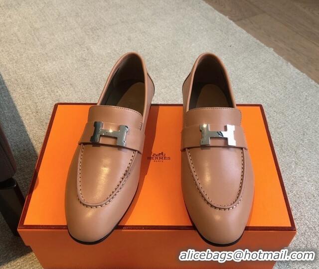 Classic Hot Hermes Paris Calfskin Loafers Apricot 425212