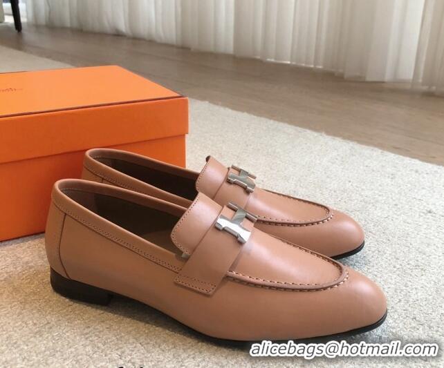 Classic Hot Hermes Paris Calfskin Loafers Apricot 425212