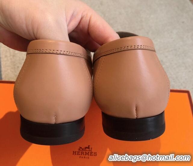 Classic Hot Hermes Paris Calfskin Loafers Apricot 425212