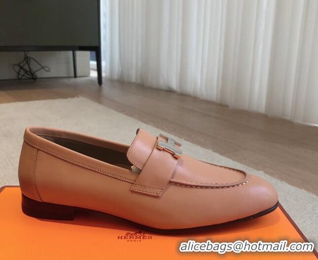 Classic Hot Hermes Paris Calfskin Loafers Apricot 425212