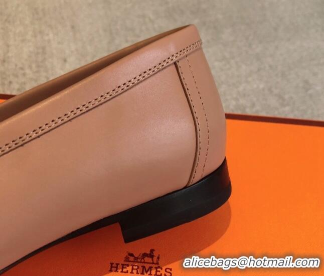 Classic Hot Hermes Paris Calfskin Loafers Apricot 425212