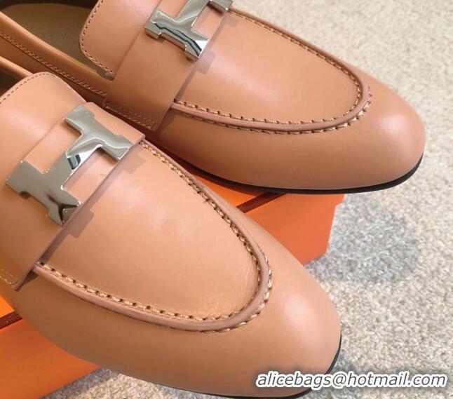 Classic Hot Hermes Paris Calfskin Loafers Apricot 425212