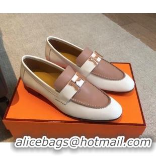 Hot Style Hermes Paris Calfskin Loafers White/Khaki 425213