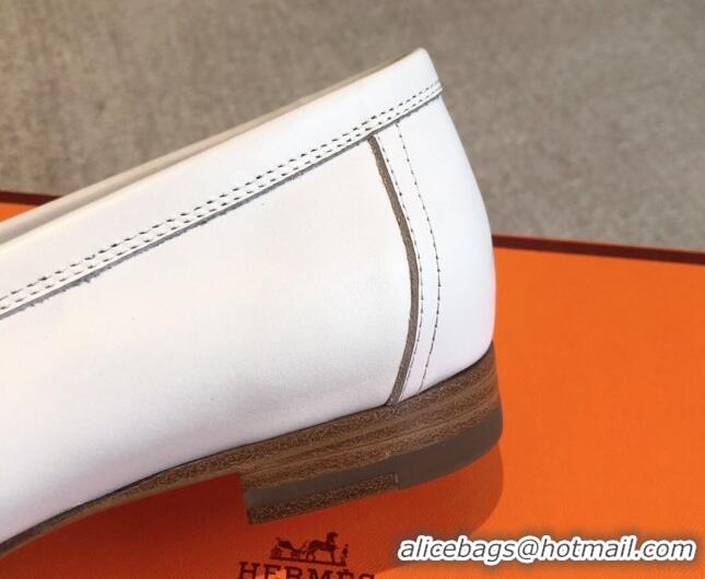 Hot Style Hermes Paris Calfskin Loafers White/Khaki 425213