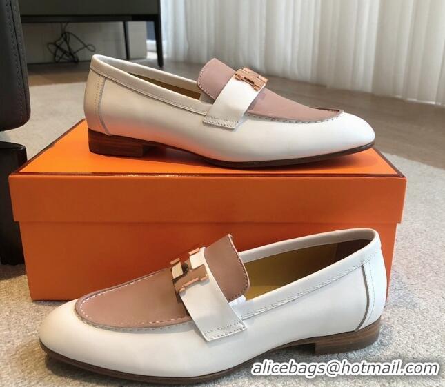 Hot Style Hermes Paris Calfskin Loafers White/Khaki 425213