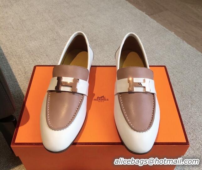 Hot Style Hermes Paris Calfskin Loafers White/Khaki 425213