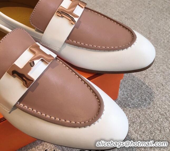 Hot Style Hermes Paris Calfskin Loafers White/Khaki 425213