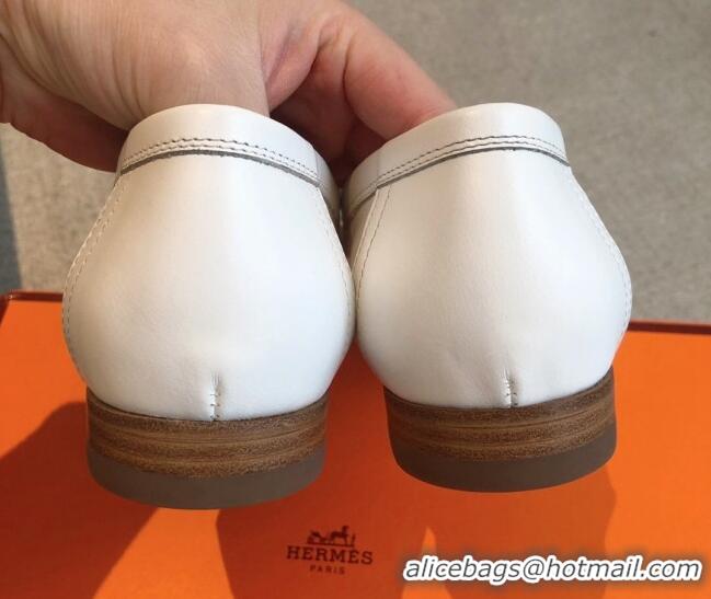 Hot Style Hermes Paris Calfskin Loafers White/Khaki 425213