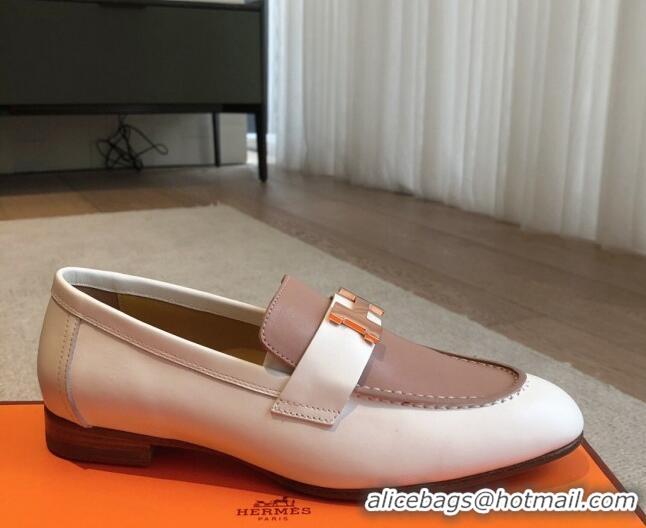 Hot Style Hermes Paris Calfskin Loafers White/Khaki 425213