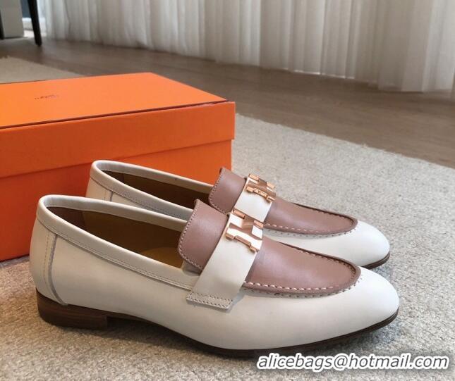 Hot Style Hermes Paris Calfskin Loafers White/Khaki 425213