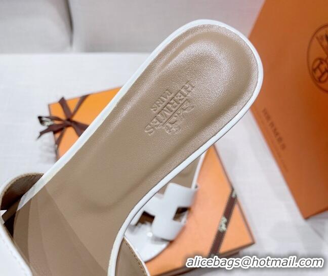 Top Grade Hermes Oasis Heel Slide Sandals in Patent Calfskin White 426006