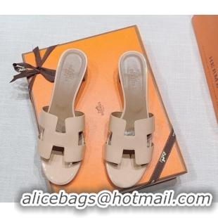 Low Price Hermes Oasis Heel Slide Sandals in Patent Calfskin Nude 426008